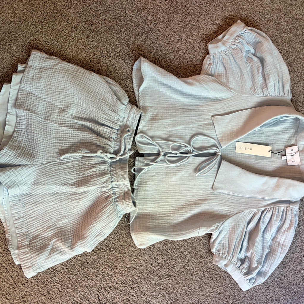 Marble Sky Blue Puff Sleeve Ensemble